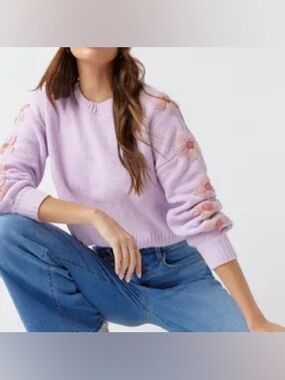 miami Lilac Crewneck Sweater with Pink Floral Sleeves